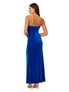 Liv Foster Strapless Velvet Gown With Twist Detail In Canary