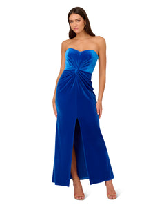 Liv Foster Strapless Velvet Gown With Twist Detail In Canary