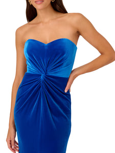 Liv Foster Strapless Velvet Gown With Twist Detail In Canary