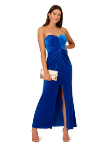 Liv Foster Strapless Velvet Gown With Twist Detail In Canary
