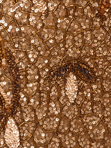 Liv Foster Sequin Beaded Mini Dress With Plunging Illusion Neckline In Antique Copper