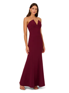 Liv Foster Strapless Mermaid Gown With Pleated Split Neckline In Mahogany