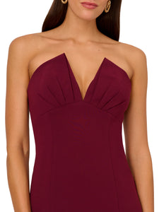 Liv Foster Strapless Mermaid Gown With Pleated Split Neckline In Mahogany