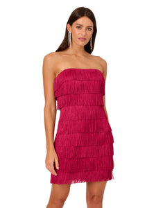 Liv Foster Strapless Fringe Cocktail Dress In Rich Magenta