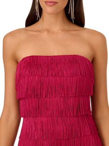 Liv Foster Strapless Fringe Cocktail Dress In Rich Magenta