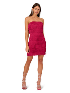 Liv Foster Strapless Fringe Cocktail Dress In Rich Magenta