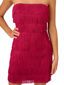 Liv Foster Strapless Fringe Cocktail Dress In Rich Magenta