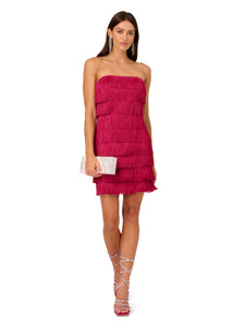 Liv Foster Strapless Fringe Cocktail Dress In Rich Magenta