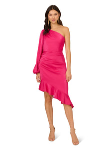 Liv Foster Liv Foster One Shoulder Stretch Satin Dress In Hot Pink